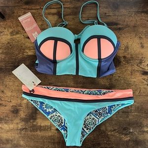 NWT Maaji Timbers Bikini Top & Bottom, Pale Turquoise, Size Small